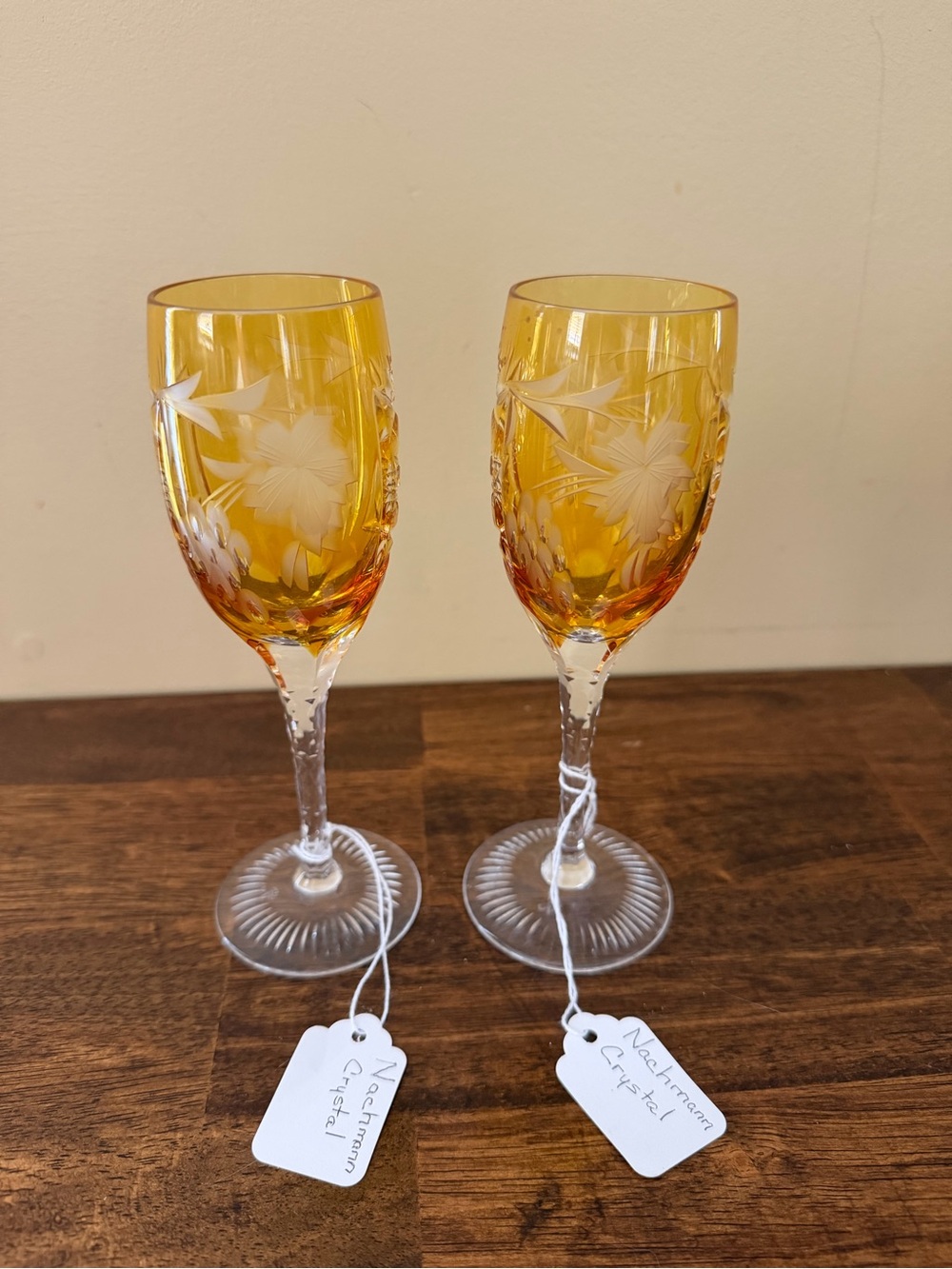 Nachtmann Crystal Etched Amber Cordial Glasses - Set of 2
